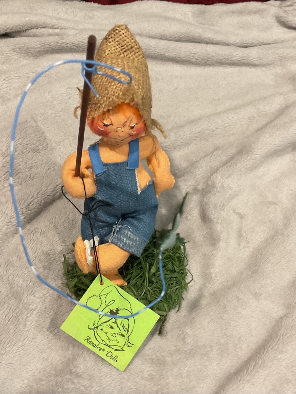 Annalee Orange-Haired Fisherboy in Blue Overalls with Straw Hat